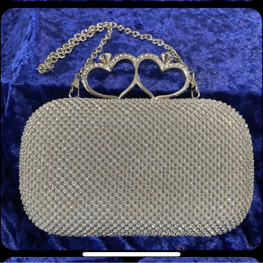 Rhinestone Clutch Evening Purse - Double Hearts Engagement Rings Wedding